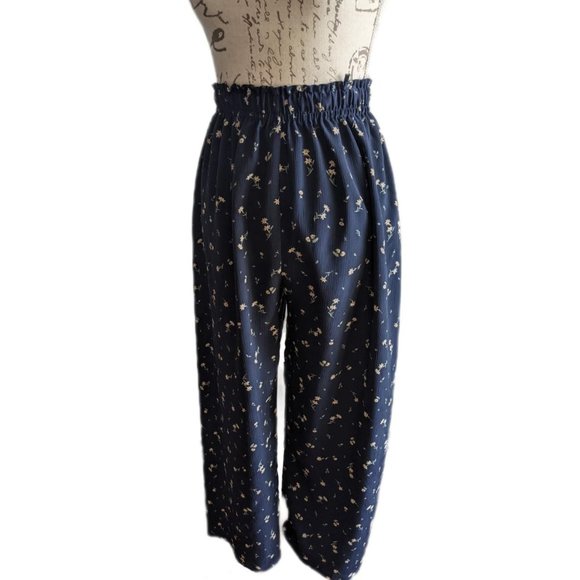 Wide Leg Navy Paper Bag Pants - Picture 4 of 4